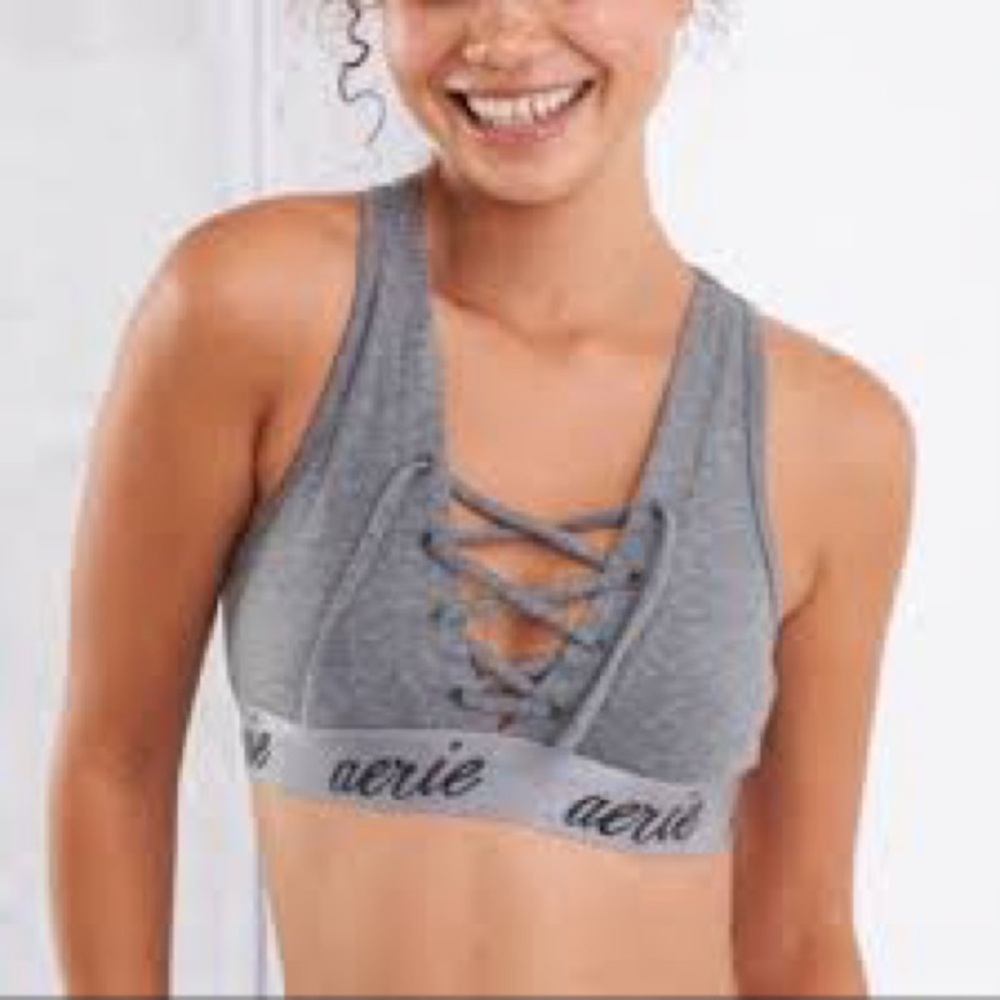 Aerie Lace Up Sports Bra‎ Grey Size Small EUC